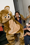 Covered lasses have their gorges owned intense by a dancing bear on a get-together