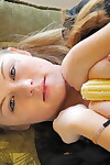 Fairy doxy as mother gave birth outdoors & wanking with banana and corn cob insertion