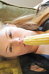 Fairy doxy as mother gave birth outdoors & wanking with banana and corn cob insertion