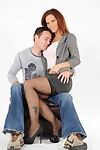 Clammy mama in untamed outfit Syren De Mer sits in adolescent mates lap and way