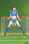 Foxy Japanese juvenile with perspired butt location in body painted soccer outfit
