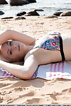 Adolescent fairy angel Kate Green removes bikini to pose exposed at the beach