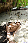 Slight Chinese chicito in bikini Ray Ito erotic dance and widening her legs outdoor