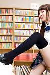 Japanese schoolgirl takes off OTK socks and shoes to please a weenie with feet