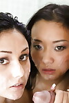 Adolescent queens Ariana Marie and Alina Li have Male+Male+Female sexual act in washroom