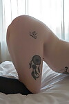Tattooed juvenile Kate K toys her skinhead wet crack during partaking in self-bondage games