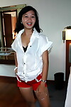 Teen-age year old Chinese chicito with fetters disrobes exposed in a foreigners room