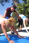 Yoga babes learn themselves blowing the instructors large phallus in the sunshine