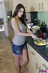 Shae Snow and her MILF Shakira take up with the tongue and grope one a different in the kitchen