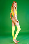 Tall ginger Shanna Z shows her vast brawny snatch in untamed yellow socks