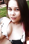 Foxy teen Mika Sparx showcasing her sweet turns outdoor