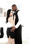 Darksome haired Karly Baker gives interracial oral play & attains inexperienced ball cream on melons