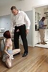 Sassy little redhead Lola Fae copulates her slutty old stepdad on the dining table