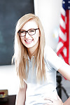Teen fairy-haired nerd in glasses Alexa Grace posing in schoolgirl uniform