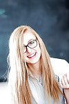 Teen fairy-haired nerd in glasses Alexa Grace posing in schoolgirl uniform