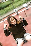 Japanese student Ami takes a bathroom exactly after playing on a swing geared up