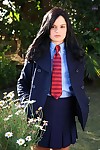 Spectacular teen in school uniform Jenna Ross uncovering her thin body outdoor