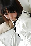 Asian juvenile Chihiro Tanabe undressing and expanding her vagina lips in close up