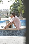 Teen pornstar Taissia Shanti has her sweet legs shown outdoor at the pool