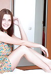 Smiley teen Jessica lifts her suit to moment her curly cage of love in panty upskirt