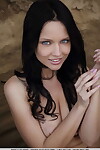 Foxy dark hair pretty Marica A takes her clothes off for exposed modeling gig outdoors on beach