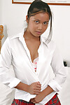 Teen Oriental princess exposing petite juvenile breasts afterwards shedding schoolgirl outfit